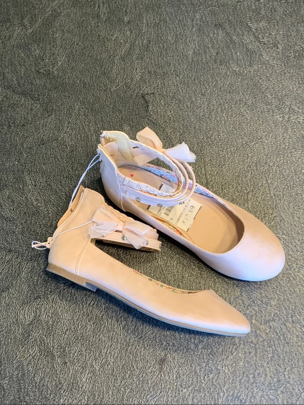 Pink Girls Ankle-Strap Ballet Flats with Bows